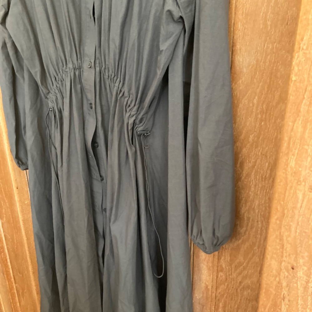 Zara Long Button Down Cinch Front Gray Cotton Dre… - image 7